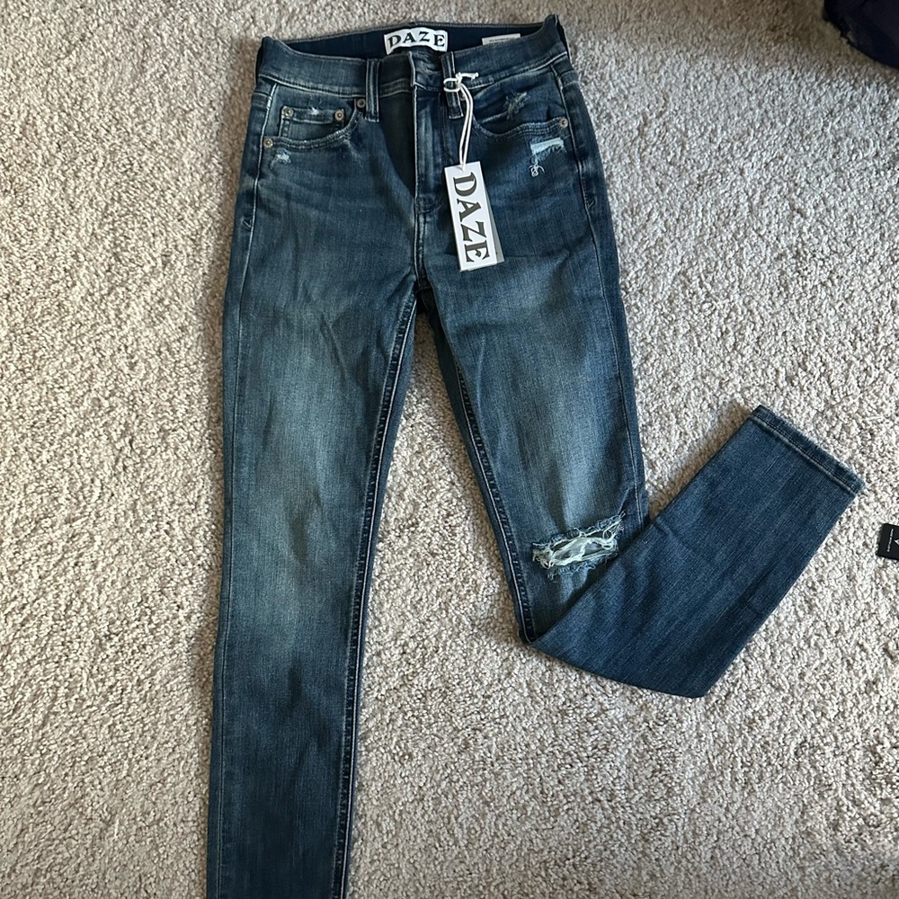 Daze Women's Distressed Blue Skinny Jeans